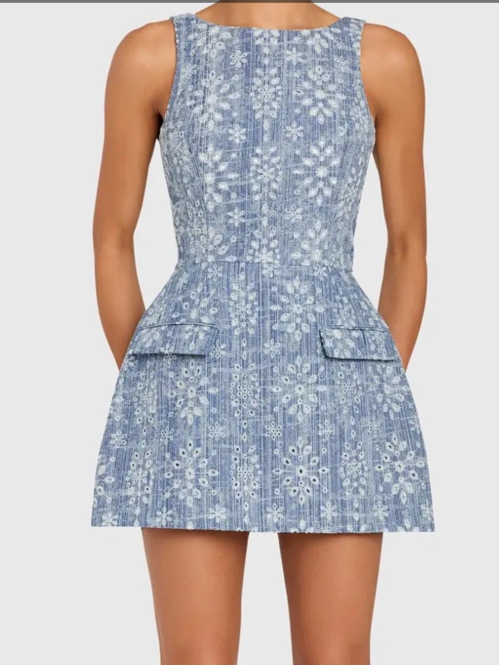 Amanda Uprichard Clarissa Embroidered Chambray Romper Blue Floral Sz M